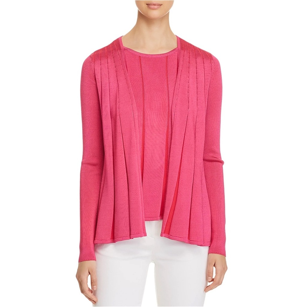 St. John Collection Pink Plaited Fit & Flare Cardigan Sz M
